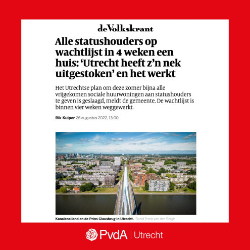 Versneld toewijzen woningen aan statushouders leidt tot fors aantal extra woningen in Utrechten