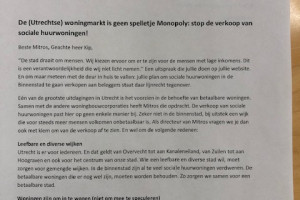 Open brief aan Mitros: Stop met de verkoop van sociale huurwoningen